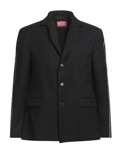 Diesel Man Blazer Black Size 46 Polyester, Virgin Wool