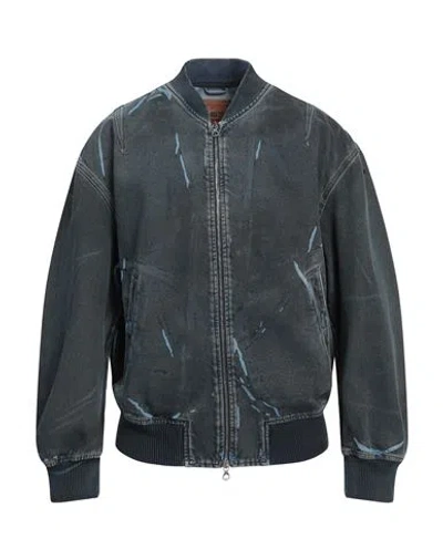 Diesel Man Denim Outerwear Lead Size L Cotton In Grey