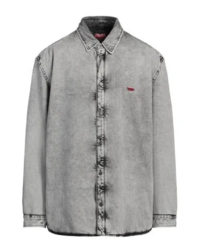 Diesel Flaim Snap Front Padded Denim Shirt In Grey