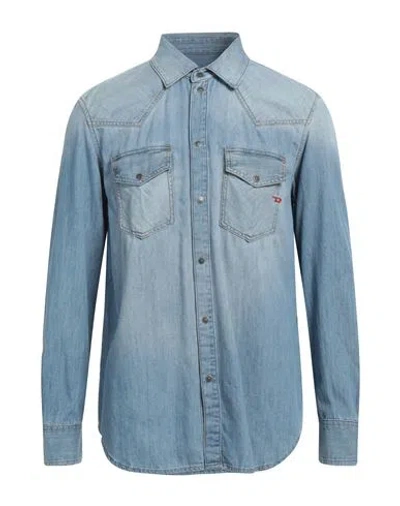 Diesel Man Denim Shirt Blue Size Xxl Cotton