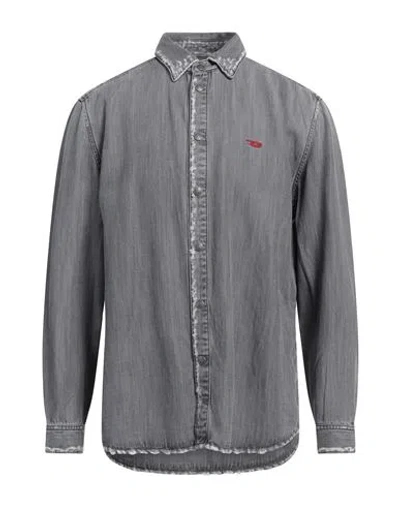 Diesel Man Denim Shirt Grey Size Xxl Lyocell In Gray