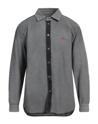 Diesel Man Denim Shirt Steel Grey Size Xxl Cotton In Gray