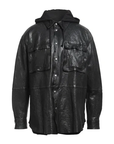 Diesel Man Jacket Black Size 42 Leather, Cotton