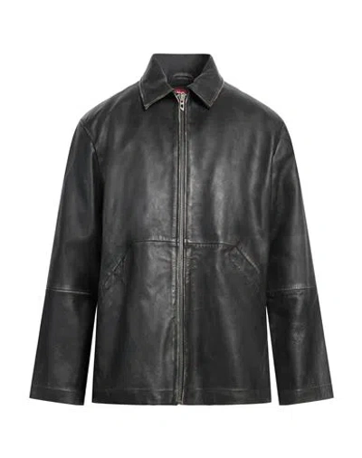 Diesel Man Jacket Charcoal Size 46 Cow Leather In Grey