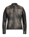 Diesel Man Jacket Dark Brown Size 44 Cow Leather