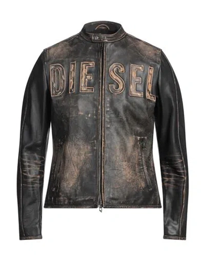 Diesel Man Jacket Dark Brown Size 44 Cow Leather