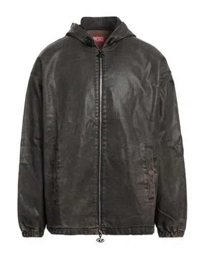 Diesel Man Jacket Dark Brown Size L Cotton, Polyester, Elastane