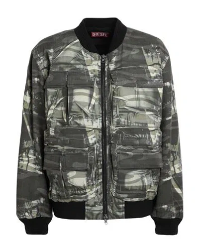 Diesel Man Jacket Military Green Size 46 Polyester, Cotton