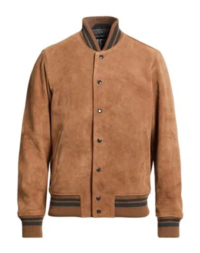 Diesel Man Jacket Tan Size 44 Cow Leather, Polyester, Elastane In Brown