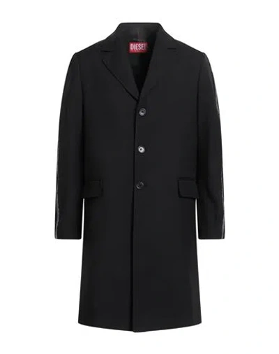 Diesel Man Overcoat & Trench Coat Black Size 46 Polyester, Virgin Wool