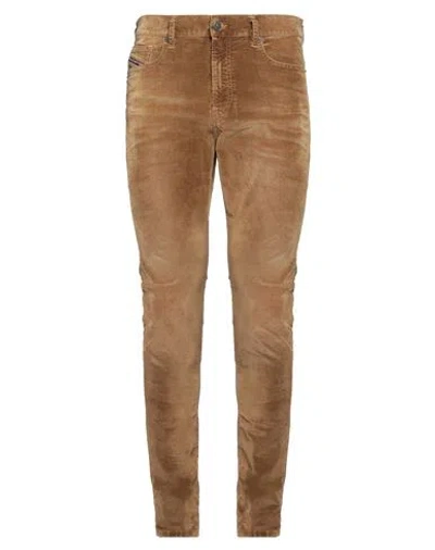 Diesel Man Pants Camel Size 33w-32l Cotton, Polyester, Elastane, Cow Leather In Beige