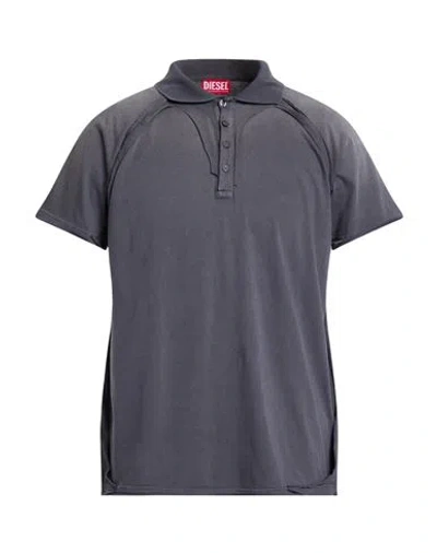 Diesel Man Polo Shirt Charcoal Size L Cotton In Gray