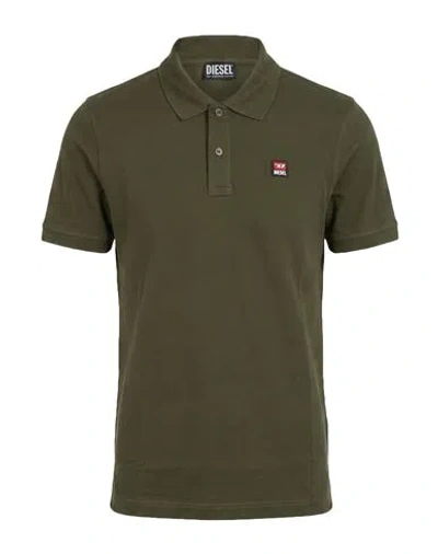 Diesel Man Polo Shirt Military Green Size M Cotton, Elastane