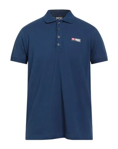 Diesel Man Polo Shirt Navy Size M Cotton In Blue