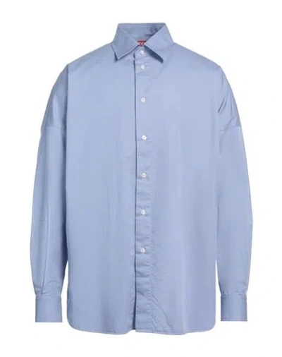 Diesel Man Shirt Azure Size 46 Cotton In Blue