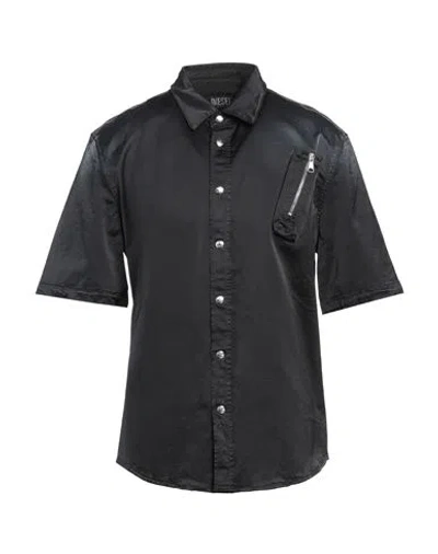 Diesel Snap Buttons S-wurm Short Sleeved Shirt In Black
