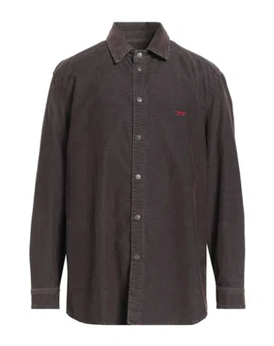 Diesel Man Shirt Dark Brown Size Xxl Cotton, Polyester, Elastane