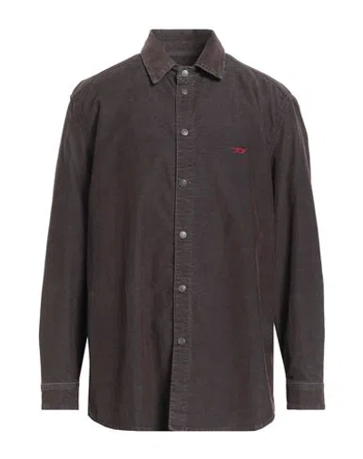 Diesel Man Shirt Dark Brown Size L Cotton, Polyester, Elastane In Brown