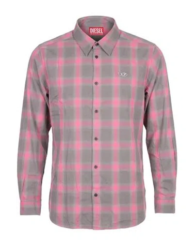 Diesel Man Shirt Grey Size 34 Cotton, Rayon In Purple