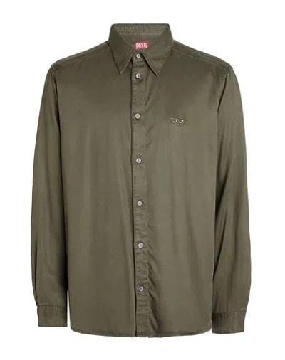Diesel Man Shirt Military Green Size 44 Lyocell