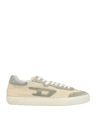 Diesel Man Sneakers Beige Size 10 Polyester, Cow Leather