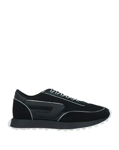 Diesel Man Sneakers Black Size 9.5 Leather, Textile Fibers