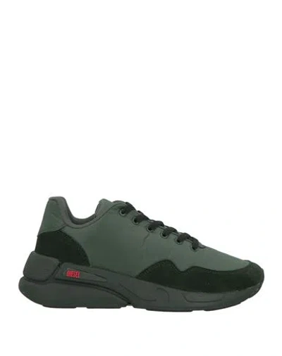 Diesel Man Sneakers Dark Green Size 9.5 Polyamide, Leather