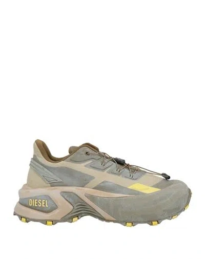 Diesel Man Sneakers Khaki Size 10 Textile Fibers In Gray
