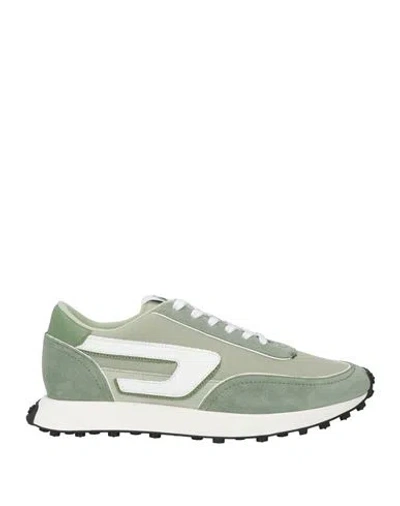 Diesel Man Sneakers Sage Green Size 10 Bovine Leather, Polyester