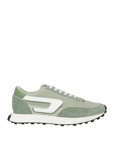 Diesel Man Sneakers Sage Green Size 7.5 Bovine Leather, Polyester In Beige