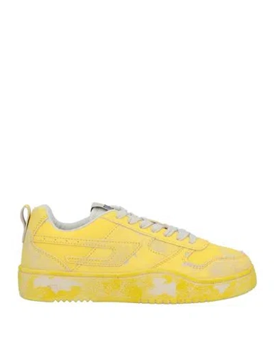 Diesel Man Sneakers Yellow Size 10 Leather, Textile Fibers In White