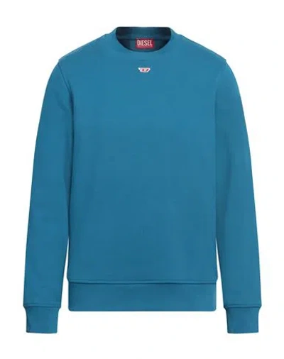 Diesel Man Sweatshirt Azure Size L Cotton, Elastane In Blue