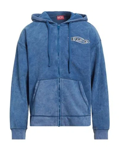 Diesel Man Sweatshirt Azure Size L Cotton, Elastane In Blue