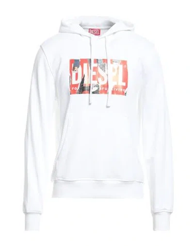 Diesel Brushed Cotton S-macs-poff-l1 Hoodie With Distressed Effcet In White