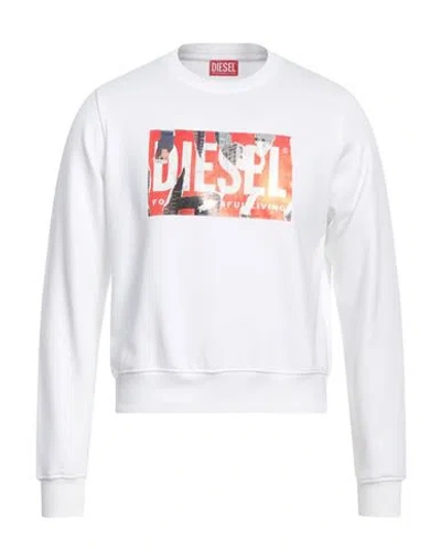 Diesel Man Sweatshirt White Size Xxl Cotton, Elastane