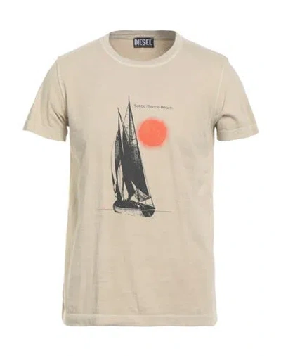 Diesel Man T-shirt Beige Size L Cotton In Brown
