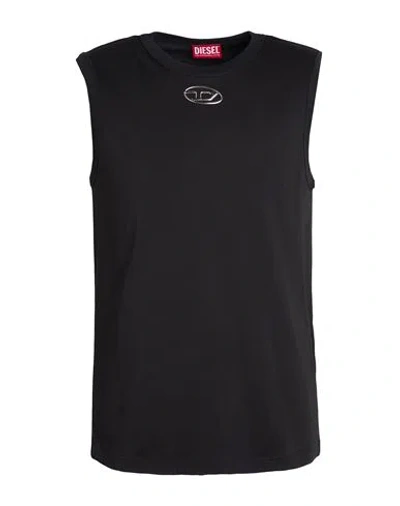 Diesel T-bisco-iod Black Sleeveless Top With Logo Detail On The Front In Cotton Man In Metallic