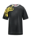 Diesel Faded Effect T-roxt-slits Crew-neck T-shirt With Flocked Log In Black