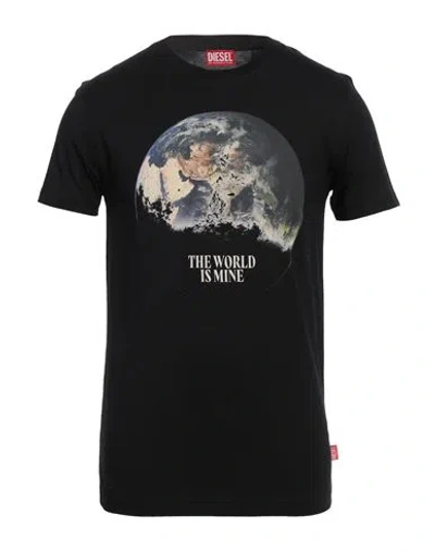 Diesel Crew Neck Graphic Print Short Sleeves In Black