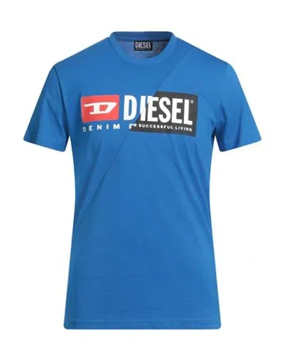 Diesel Man T-shirt Bright Blue Size L Cotton