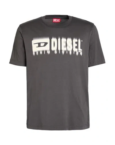 Diesel Man T-shirt Charcoal Size L Cotton In Gray