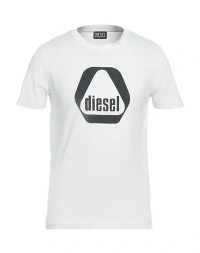 Diesel Man T-shirt Cream Size S Cotton In Animal Print
