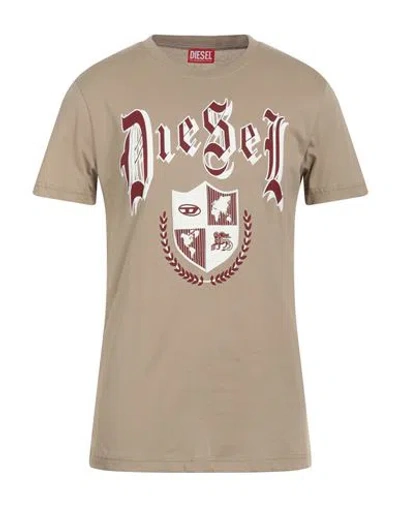 Diesel Man T-shirt Light Brown Size 3xl Cotton In Beige
