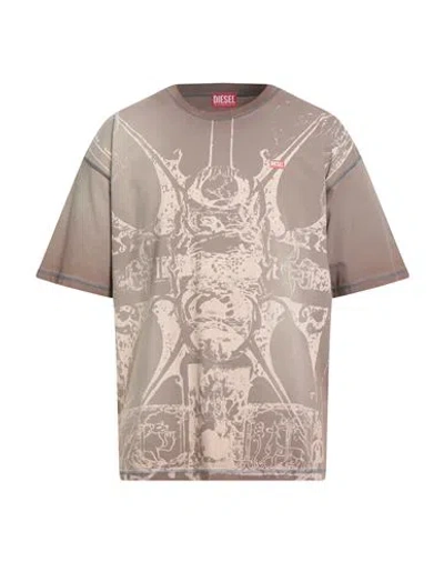 DIESEL DIESEL MAN T-SHIRT LIGHT BROWN SIZE L COTTON