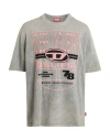 Diesel Red Tag Cotton Crew-neck T-wash-n1 T-shirt With Embossed Log In Grey