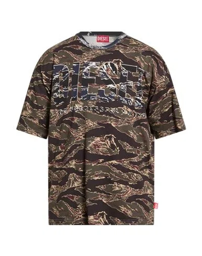 Diesel T-boxt-t22 Tiger-stripe Logo T-shirt In Brown