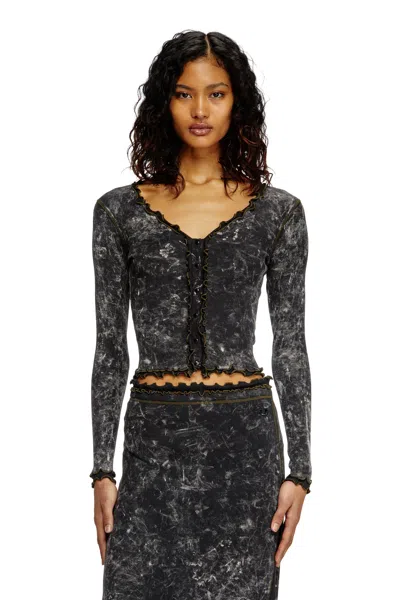 Diesel Marbled Buttoned Top With Ruffles In Black