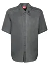 Diesel Marbled Grey Twill Shirt With Classic Collar And Short Sleeves In Grey