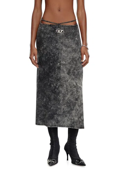 Diesel Marbled Midi Skirt With Wrap-around Ties In Nero