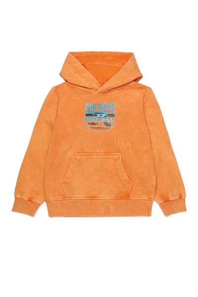 Diesel Kids' Felpa Marmorizzata Con Grafica Scudetto In Orange